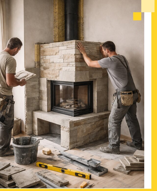 Угловые камины под ключ проект, монтаж и отделка в Элисте