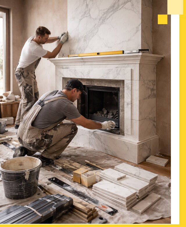 Отделка каминов в Элисте качественные облицовочные работы