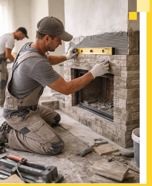 Облицовка каминов в Элисте, монтаж и отделка натуральным камнем