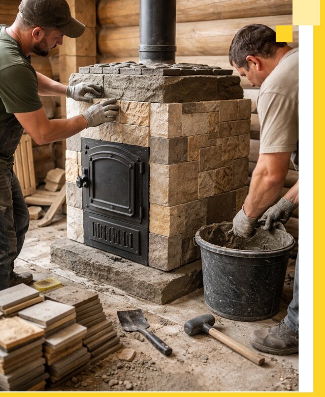 Облицовка банной печи под ключ в Элисте: камень и плитка