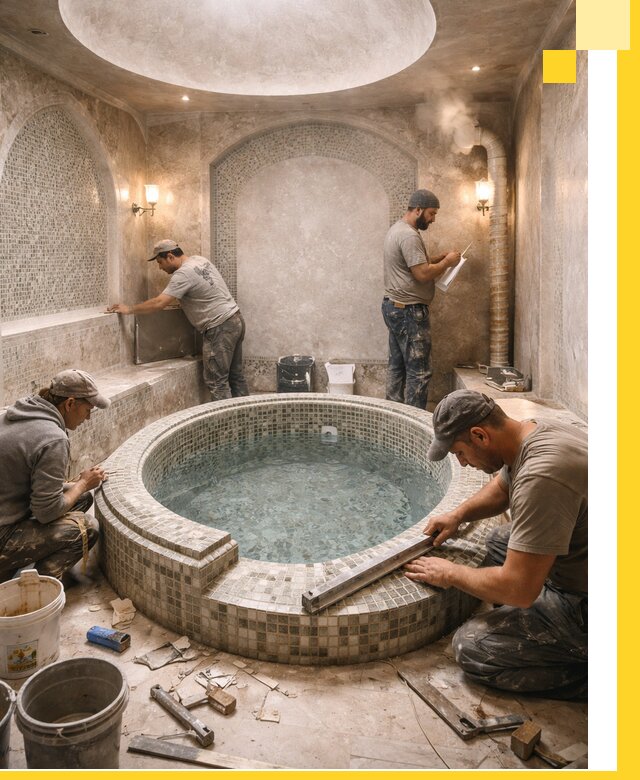 Профессиональное строительство хамама с бассейном в Элисте под ключ