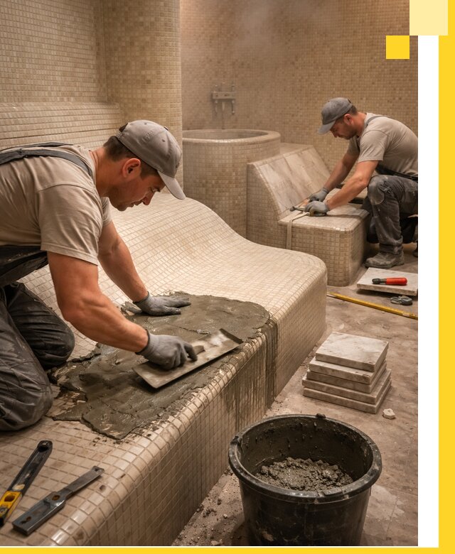 Лежаки для хамама под ключ в Элисте, проект и монтаж